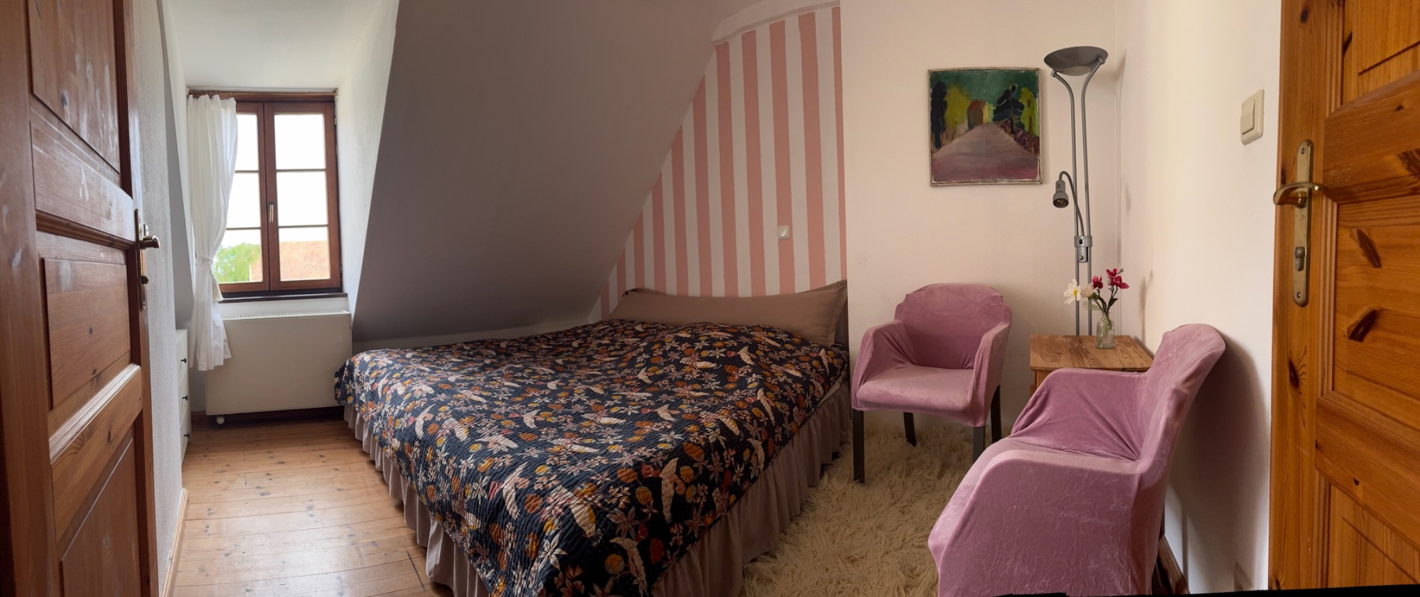 Bedroom with pink stripes